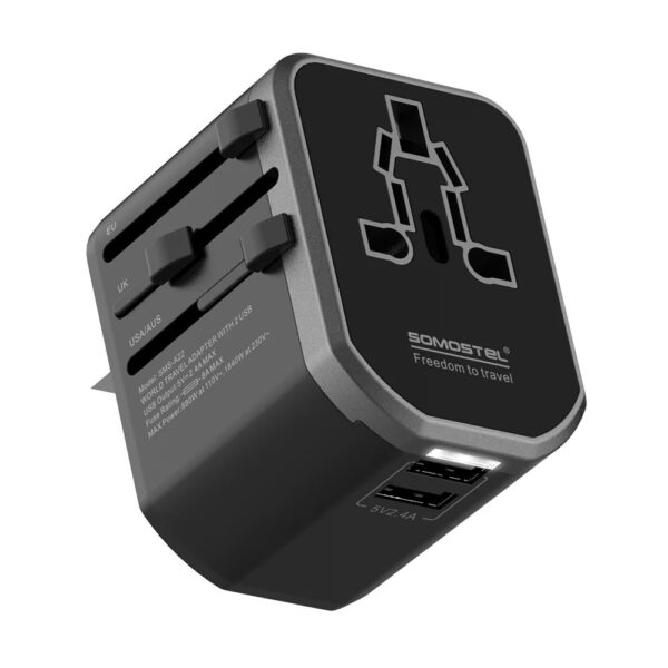 somostel adapter zasilania cały świat 2x usb 2.4a qc3.0 czarny sms-a22