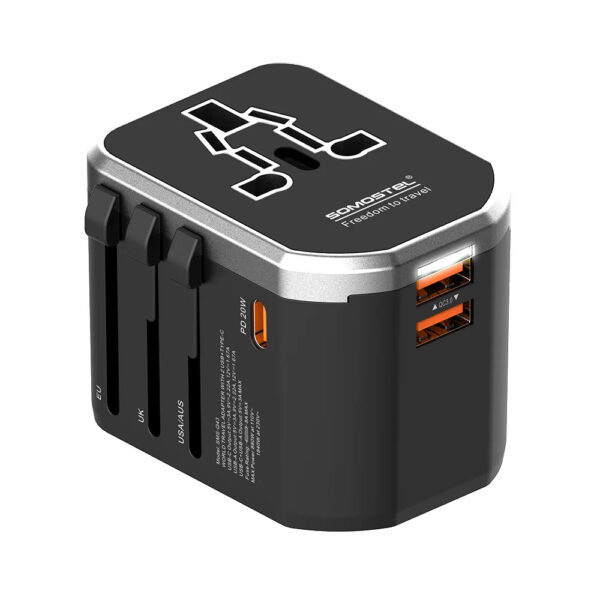 somostel adapter zasilania cały świat 2x usb / typ-c 20w qc pd czarny sms-q43
