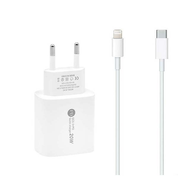 ecobox ładowarka sieciowa pax 20w biały usb+typ-c + kabel typ-c/lightning pd